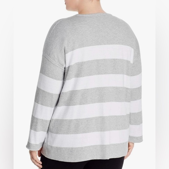 Eileen Fisher Grey and White Striped Organic Cotton Crewneck Sweater XL - Picture 2 of 8